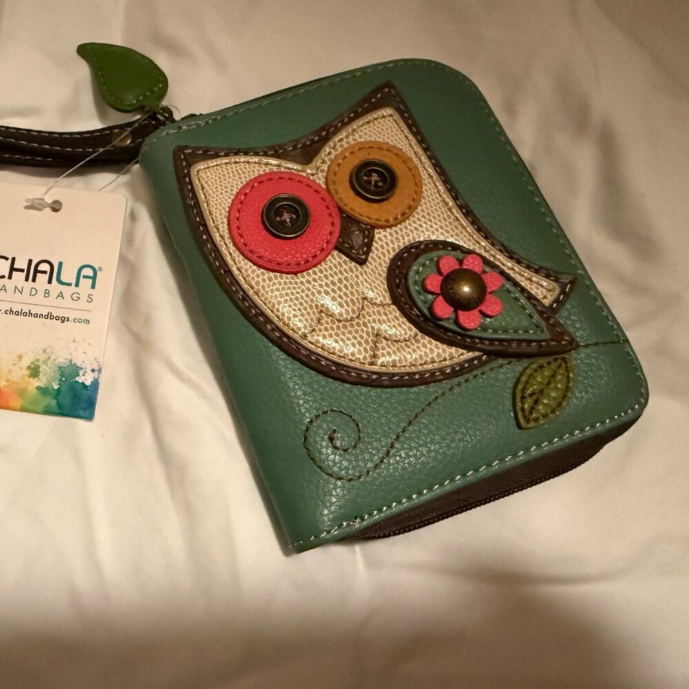 CHALA OWL Teal Zip Around Wallet Wristlet